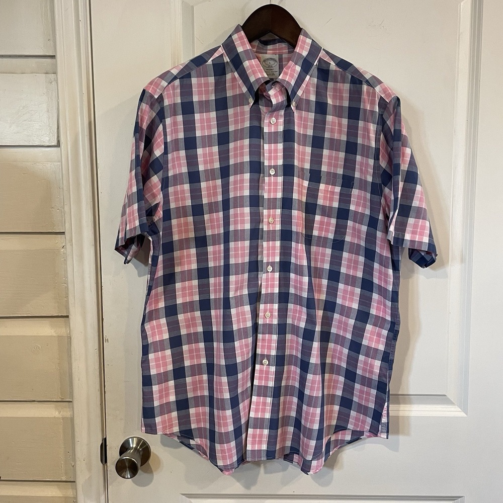 Brooks Brothers Regent 1818 Blue Pink Plaid Short Sleeve Button Down Size‎ L
